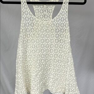 Cream lace cotton racer back tank top